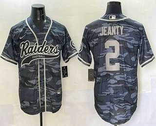 Men%27s Las Vegas Raiders #2 Ashton Jeanty Grey Camo With Patch Cool Base Stitched Baseball Jersey